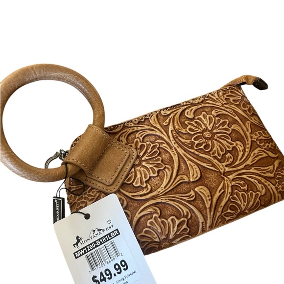 Wrangler Handbags - Wrangler Floral Embossed Tan Wristlet